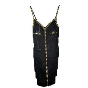 Mandalay Black Rhinestone Flapper Dress Size US 6 Gatsby Party